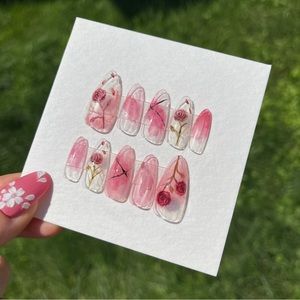 Reusable red rose hand paint art nail press on nail